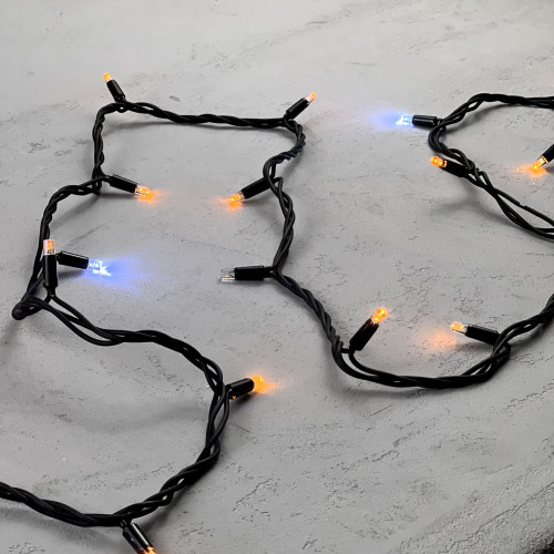 Гирлянда Нить 10 м., Желтая с Мерцанием Белого Диода 220В, 75 LED, Провод Черный Каучук, IP65, LTC (LL75BLW-1-2Y) 
