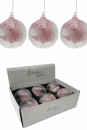 Набор винтажных стеклянных украшений Райское перо 100 мм., розовый, 6 шт., Christmas DeLuxe (13129-Н))