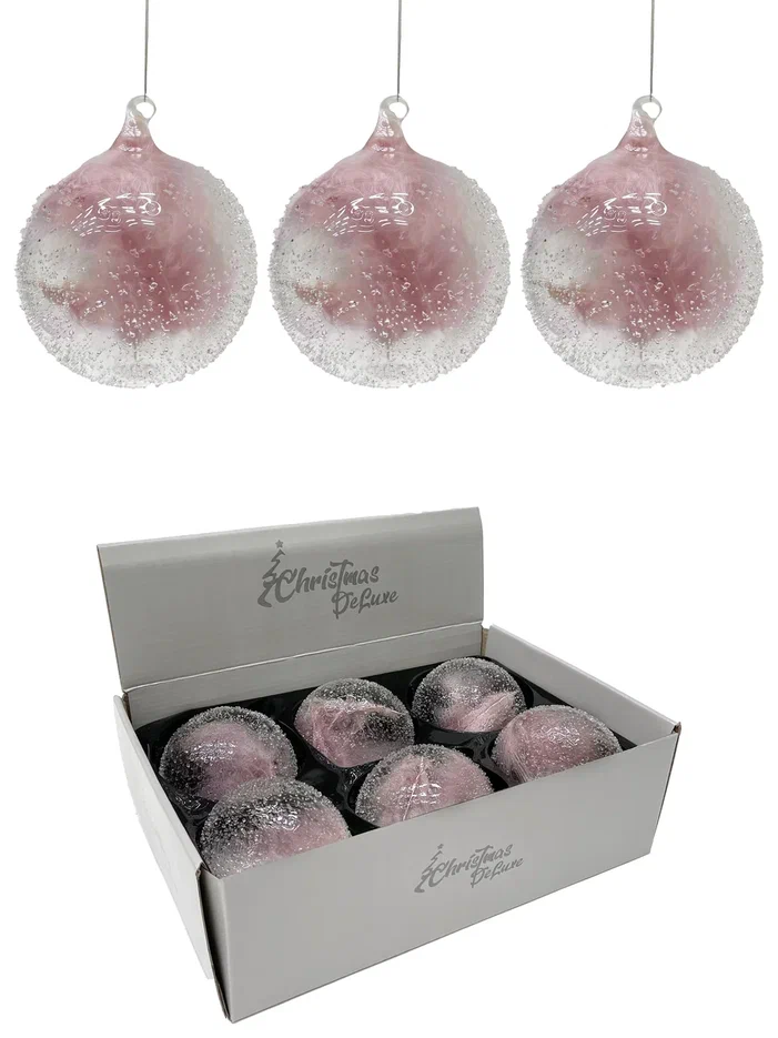 Набор винтажных стеклянных украшений Райское перо 100 мм., розовый, 6 шт., Christmas DeLuxe (13129-Н))
