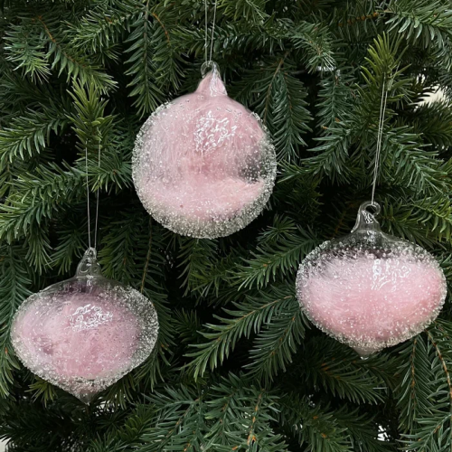 Набор винтажных стеклянных украшений Райское перо 100 мм., розовый, 6 шт., Christmas DeLuxe (13129-Н))