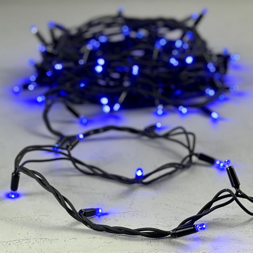 Светодиодная гирлянда Sealed 10 м., 220В., 100 синих LED ламп, черный каучук, Laitcom (LL100-1-2B)