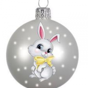 Стеклянный шар Мартовский кролик 80 мм., в подарочной упаковке, Коломеев (КУ-80-224119)