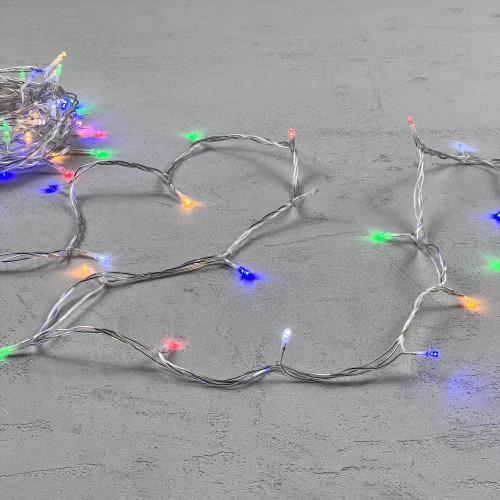 Светодиодная нить 100 разноцветных LED ламп с мерцанием, 10 м., 24В, прозрачный провод ПВХ, LTC (PST100BLW-10-1M)