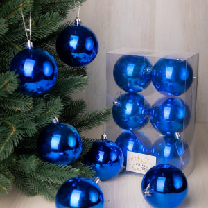 Набор пластиковых шаров Анет 80 мм., синий глянцевый, 6 шт., ЕлкиТорг (150328)