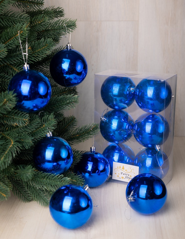 Набор пластиковых шаров Анет 80 мм., синий глянцевый, 6 шт., ЕлкиТорг (150328) в Казани