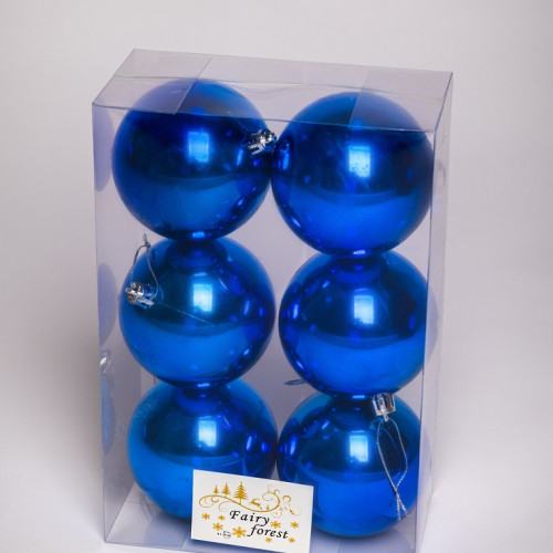 Набор пластиковых шаров Анет 80 мм., синий глянцевый, 6 шт., ЕлкиТорг (150328)