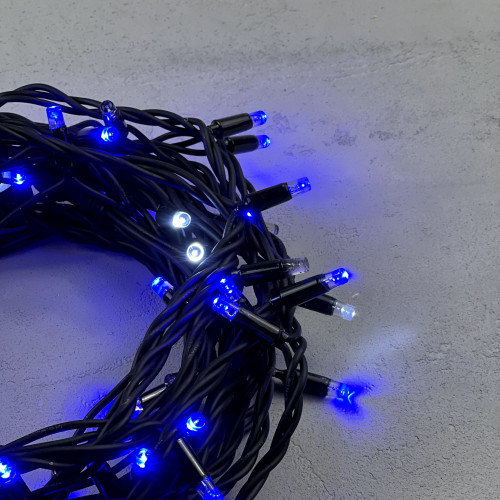Гирлянда Нить 10 м., Синяя с Мерцанием Белого Диода 220В, 75 LED, Провод Черный Каучук, IP65, Beauty LED (LL75BLW-1-2B) 