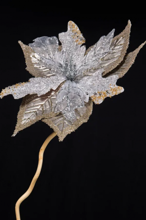 Декоративный цветок Пуансеттия 24х20 см., платина с серебром, на клипсе, Christmas DeLuxe (88921)