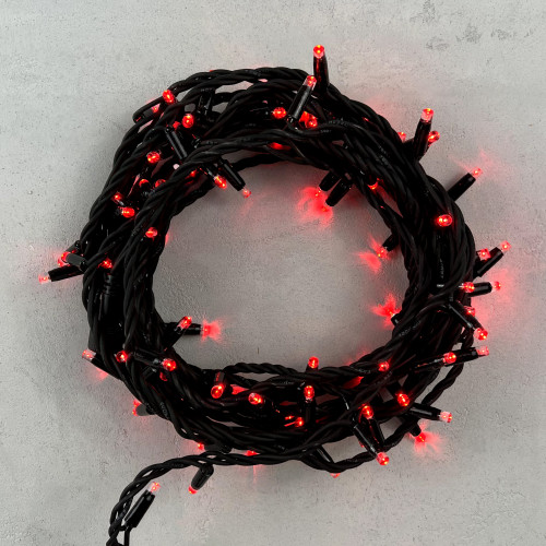Светодиодная гирлянда Sealed 10 м., 220V., 100 красных LED ламп, черный каучук, Beauty Led (LL100-1-2R)