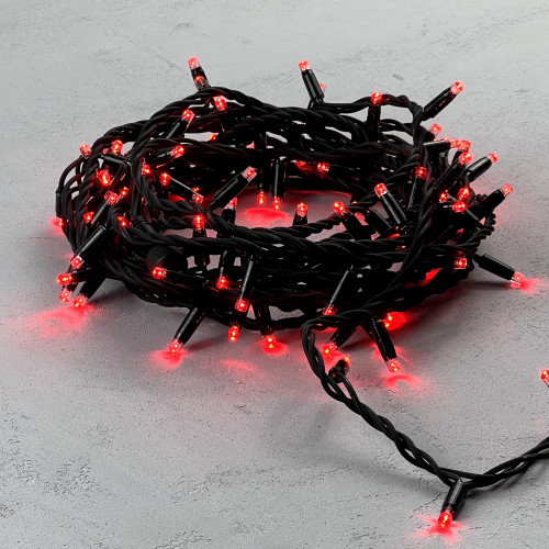 Светодиодная гирлянда Sealed 10 м., 220V., 100 красных LED ламп, черный каучук, Beauty Led (LL100-1-2R)