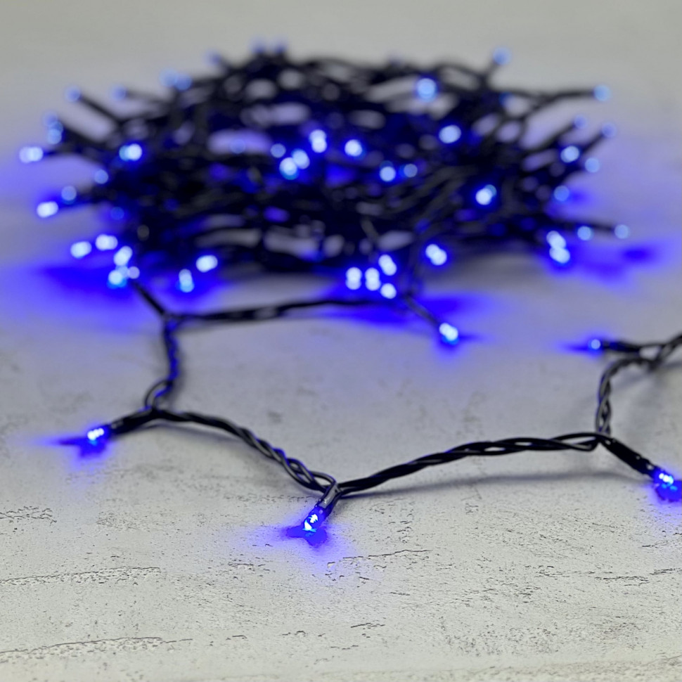 Светодиодная нить 100 синих LED ламп, 10 м., 24В., черный провод ПВХ, LTC (PST100-11-1B)