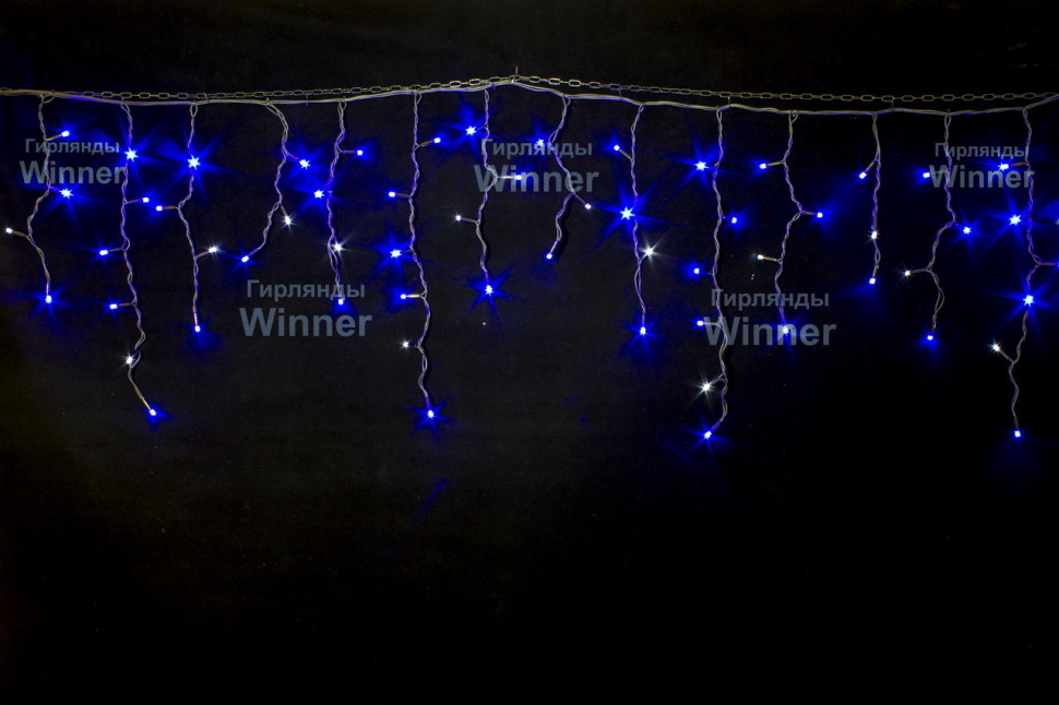 Светодиодная мерцающая бахрома 3*0.6 м., 220V, 100 синих LED ламп, черный каучук, соединяемая, Winner (b.02.7B.100+)