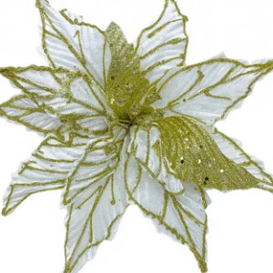 Декоративный цветок Шанель 27*35 см., белая с золотом, на клипсе, House of seasons (83424)