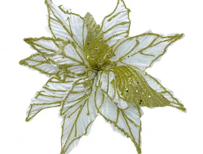 Декоративный цветок Шанель 27*35 см., белая с золотом, на клипсе, House of seasons (83424)