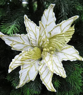 Декоративный цветок Шанель 27*35 см., белая с золотом, на клипсе, House of seasons (83424)