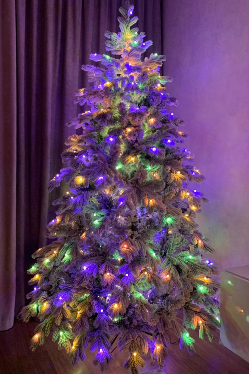 Искусственная елка Аляска заснеженная 210 см., 403 мульти/теплых белых Led ламп (2в1), ЕлкиТорг (195210)