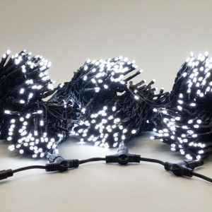 Комплект гирлянды на деревья 60 м., 3 луча по 20 м., 24V, 600 холодных-белых LED ламп, статика, черный каучук, IP54, LTC (ECO600-11-1W)