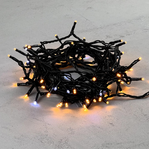 Светодиодная нить 100 экстра теплых белых LED ламп с мерцанием, 10 м., 24В., черный провод ПВХ, LTC (PST100BLW-11-1EWW)