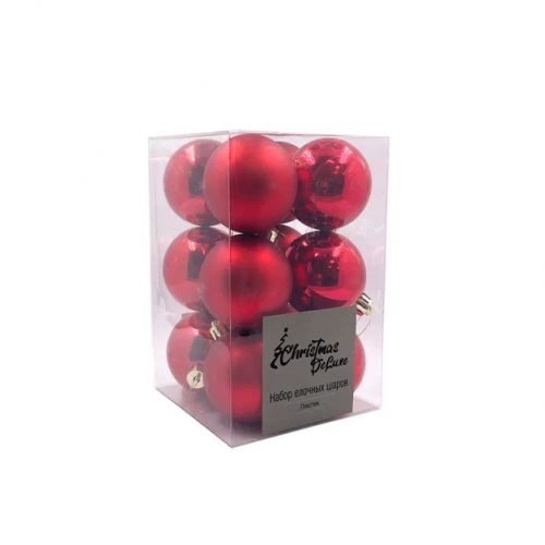 Набор пластиковых шаров Дивный 60 мм., красный, 12 шт., Christmas DeLuxe (87555)