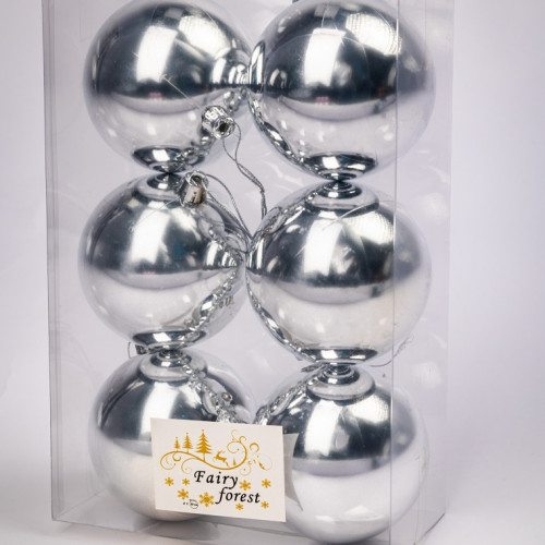 Набор пластиковых шаров Анет 80 мм., серебро глянцевый, 6 шт., ЕлкиТорг (150329) в Санкт-Петербурге