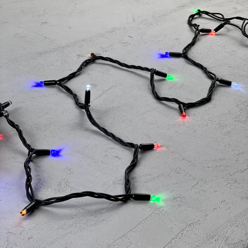 Гирлянда Нить 10 м., Разноцветная с Мерцанием Белого Диода 220В, 75 LED, Провод Черный Каучук, IP65, LTC (LL75BLW-1-2M) 