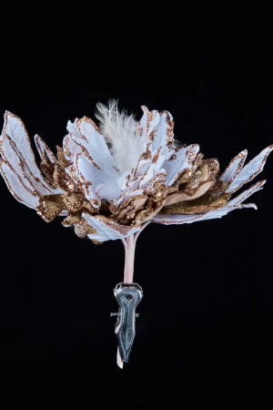 Декоративный цветок Дворцовый Пион 24х15 см., белый с коричневым, на клипсе, Christmas DeLuxe (88924)