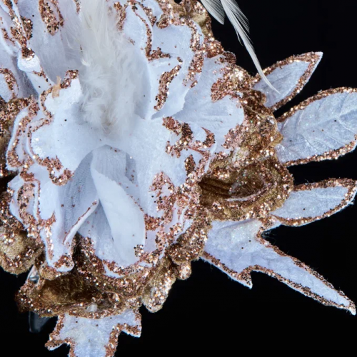 Декоративный цветок Дворцовый Пион 24х15 см., белый с коричневым, на клипсе, Christmas DeLuxe (88924)