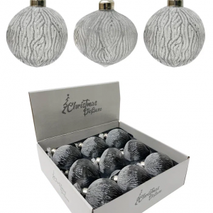 Набор винтажных стеклянных украшений Зимний сон 80 мм., серо-белый, 9 шт., Christmas DeLuxe (13119)