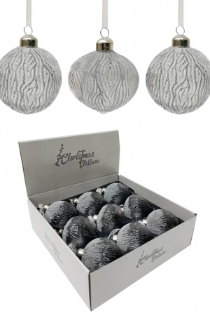 Набор винтажных стеклянных украшений Зимний сон 80 мм., серо-белый, 9 шт., Christmas DeLuxe (13119)