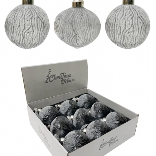 Набор винтажных стеклянных украшений Зимний сон 80 мм., серо-белый, 9 шт., Christmas DeLuxe (13119)