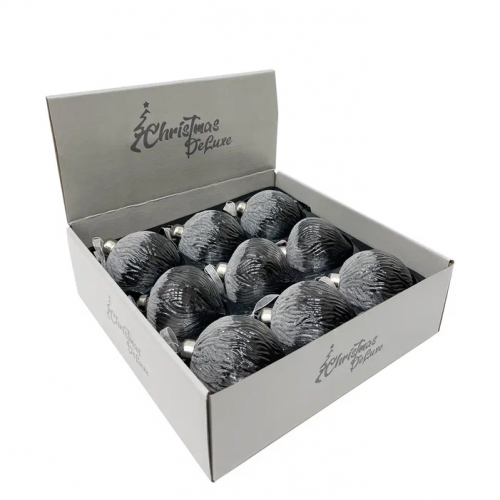 Набор винтажных стеклянных украшений Зимний сон 80 мм., серо-белый, 9 шт., Christmas DeLuxe (13119)