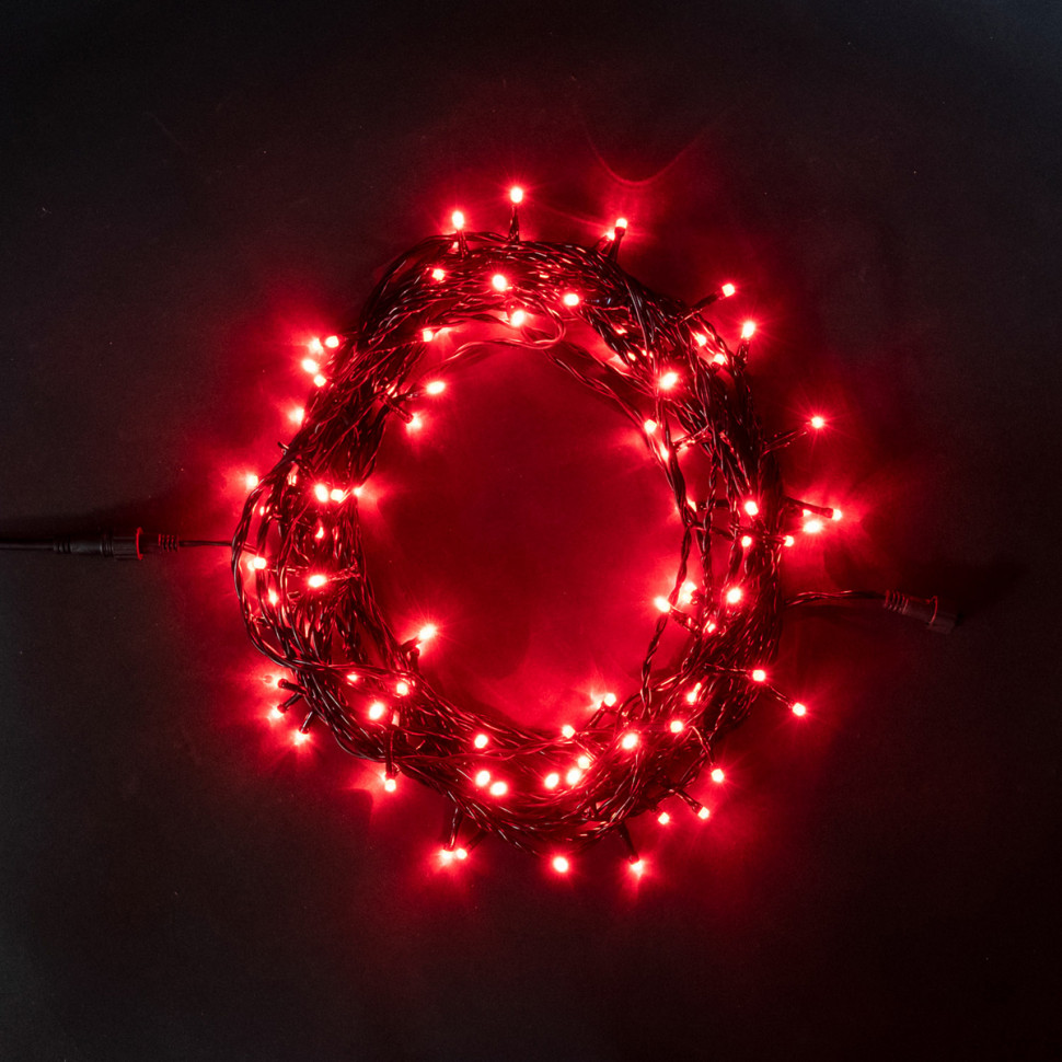 Светодиодная нить 100 красных LED ламп, 10 м., 24В., черный провод ПВХ, Beauty Led (PST100-11-1R)