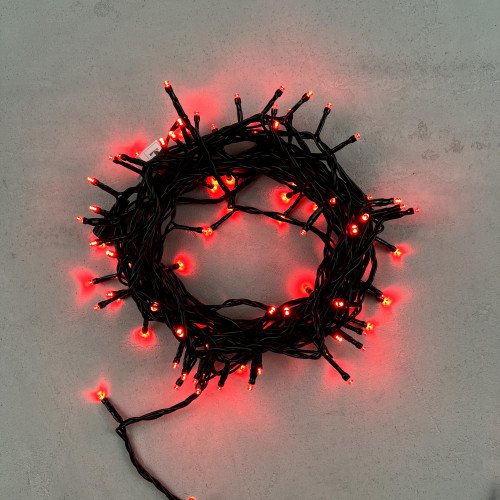 Светодиодная нить 100 красных LED ламп, 10 м., 24В., черный провод ПВХ, LTC (PST100-11-1R)