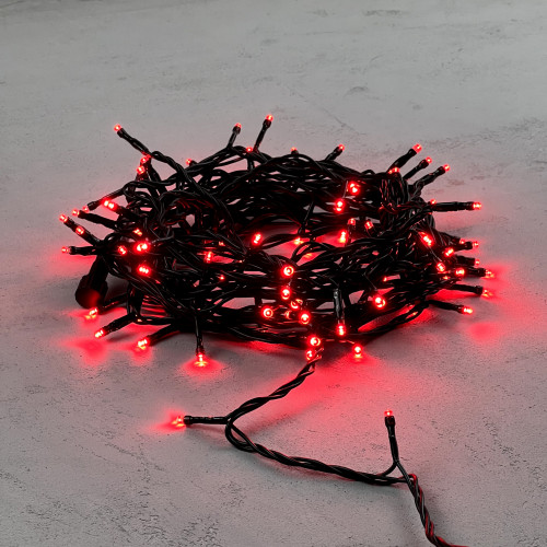 Светодиодная нить 100 красных LED ламп, 10 м., 24В., черный провод ПВХ, LTC (PST100-11-1R)