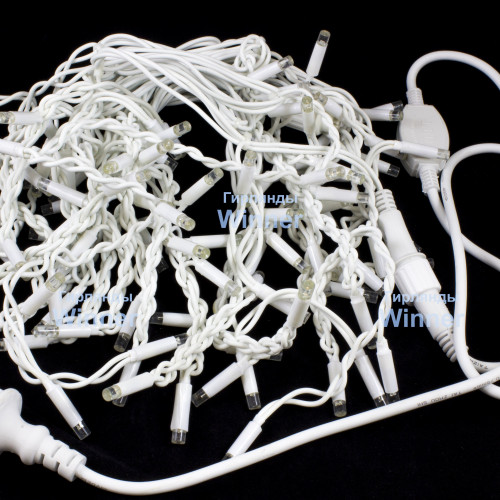 Светодиодная мерцающая бахрома 3*0.6 м., 220V, 100 теплых белых LED ламп, белый каучук, соединяемая, Winner (ww.02.7W.100+) в Санкт-Петербурге