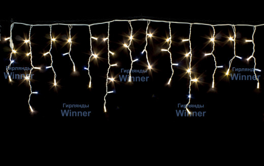 Светодиодная мерцающая бахрома 3*0.6 м., 220V, 100 теплых белых LED ламп, белый каучук, соединяемая, Winner (ww.02.7W.100+) — 