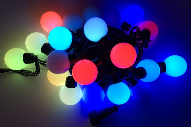 Светодиодная гирлянда шарики RGB 5 м., 220V, 20 шариков Ø 40 мм, черный провод, Rich LED (RL-T5-20C-40B-B/RGB) в Белгороде