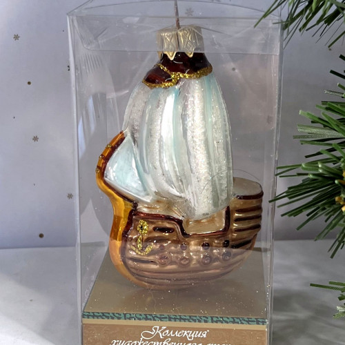 Елочное украшение Парусник, стекло, 9 см., 1 шт., Витус (А211)