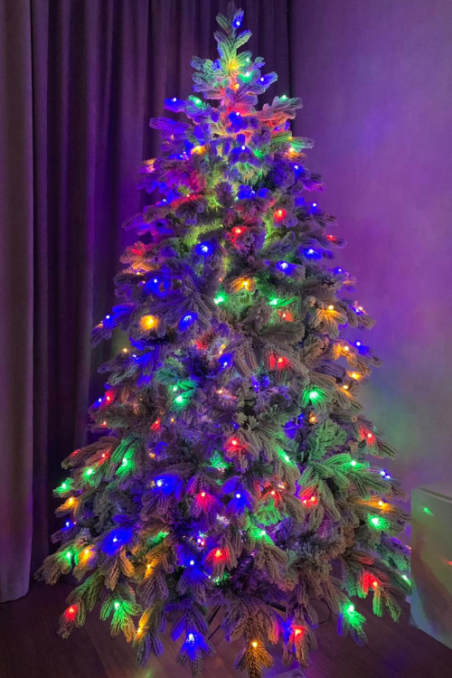 Искусственная елка Аляска заснеженная 240 см., 587 мульти/теплых белых Led ламп (2в1), ЕлкиТорг (195240)