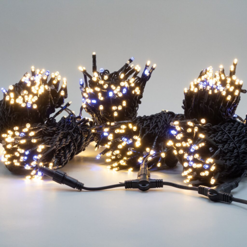 Комплект гирлянды на деревья 60 м., 3 луча по 20 м., 24V, 600 теплых-белых LED ламп, с мерцанием белого диода, черный каучук, IP54, LTC (ECO600BLW-11-1WW) в Магнитогорске