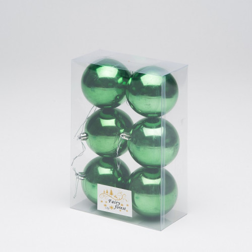 Набор пластиковых шаров Анет 80 мм., зеленый глянцевый, 6 шт., ЕлкиТорг (150330)