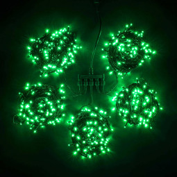 Комплект гирлянды на деревья 100 м., 5 лучей по 20 м, 24V, 1000 зеленых LED ламп, черный ПВХ, Beauty Led (KDD1000-11-1G)