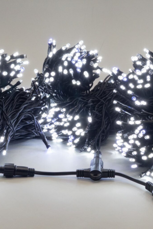 Комплект гирлянды на деревья 60 м., 3 луча по 20 м., 24V, 600 холодных-белых LED ламп, с мерцанием белого диода, черный каучук, IP54, LTC (ECO600BLW-11-1W)