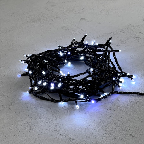 Светодиодная нить 100 холодных белых LED ламп с мерцанием, 10 м., 24В., черный провод ПВХ, LTC (PST100BLW-11-1W)
