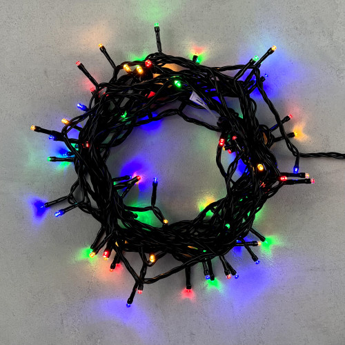 Светодиодная нить 100 разноцветных LED ламп, 10 м., 24В., черный провод ПВХ, LTC (PST100-11-1M)