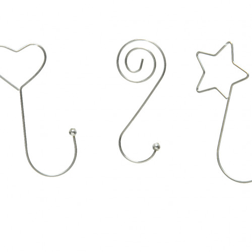 Крючки для елочных украшений Изысканные 5 см 12 шт, серебро, звезда, сердце, завиток, Kaemingk (400022) в Санкт-Петербурге