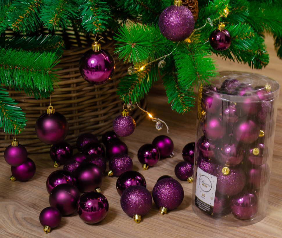 Набор пластиковых шаров Стиль mix, пурпурный, 30 шт, Kaemingk (023062) в Томске