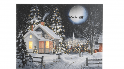 Светодиодная картина Рождественская деревня 30*40 см., с оптоволоконной и LED подсветкой, на батарейках, Kaeming (480631/1) 