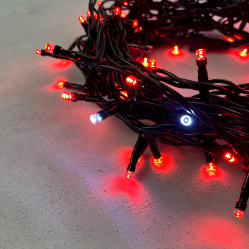 Светодиодная нить 100 красных LED ламп с мерцанием, 10 м., 24В., черный провод ПВХ, LTC (PST100BLW-11-1R)