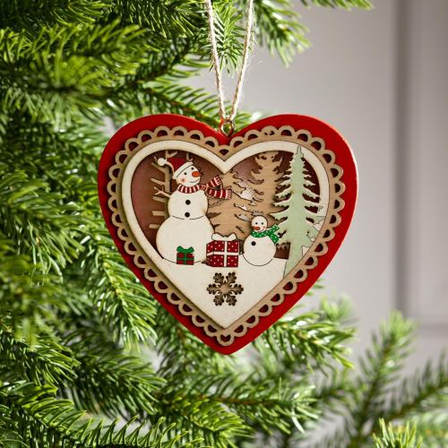 Ёлочная игрушка Красное сердце со снеговиком 12х2 см., от батареек, свечение тёплое белое, Luazon Lighting (6117361) в Санкт-Петербурге